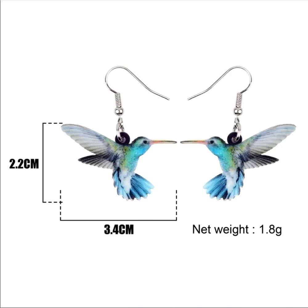 Hand Hummingbird Colorful Acrylic Drop Earrings
